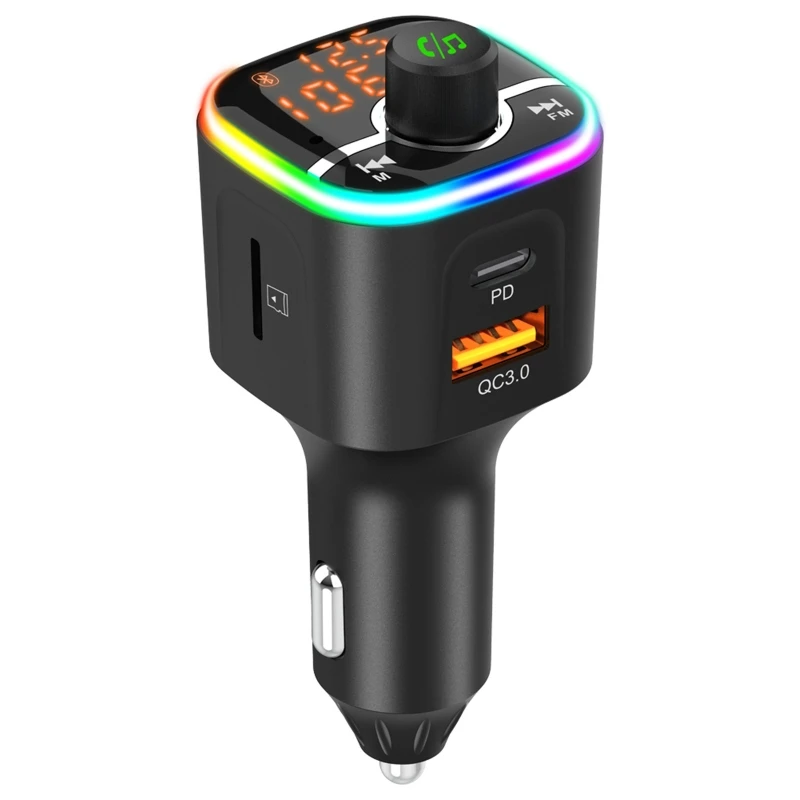 

Bluetooth 5.0 FM Transmitter Car Charging Fast Charger QC3.0 USB-C PD Charger U Disk Music Player Car Mp3 Player