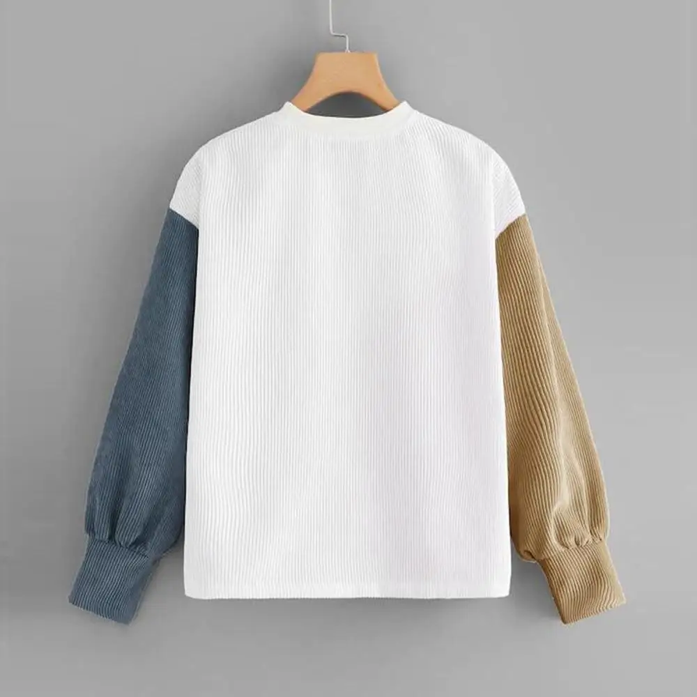 Модный женский вельветовый пуловер с длинным рукавом и вырезами топы свитшот