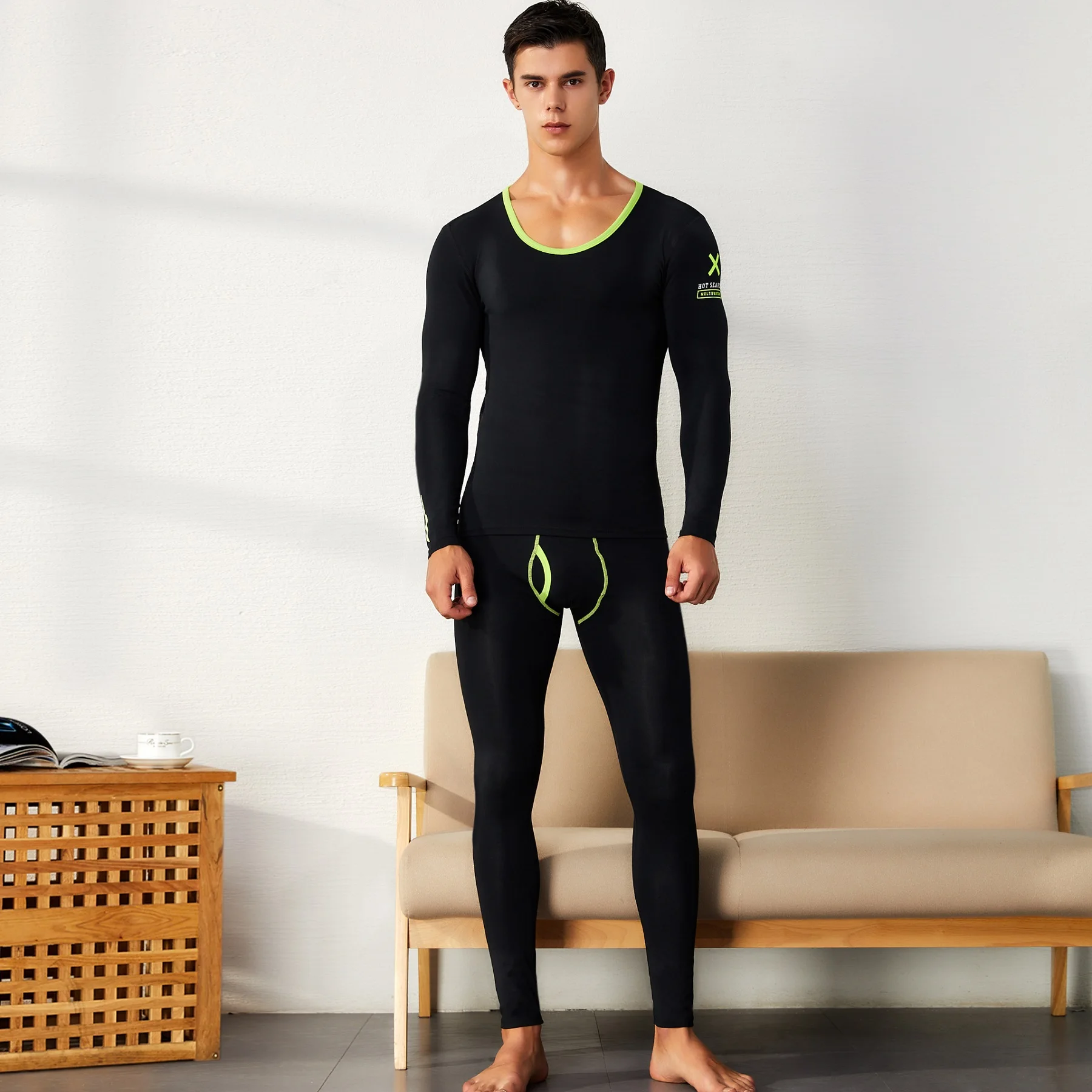 Мужское хлопковое термобелье сексуальные одноцветные кальсоны теплые