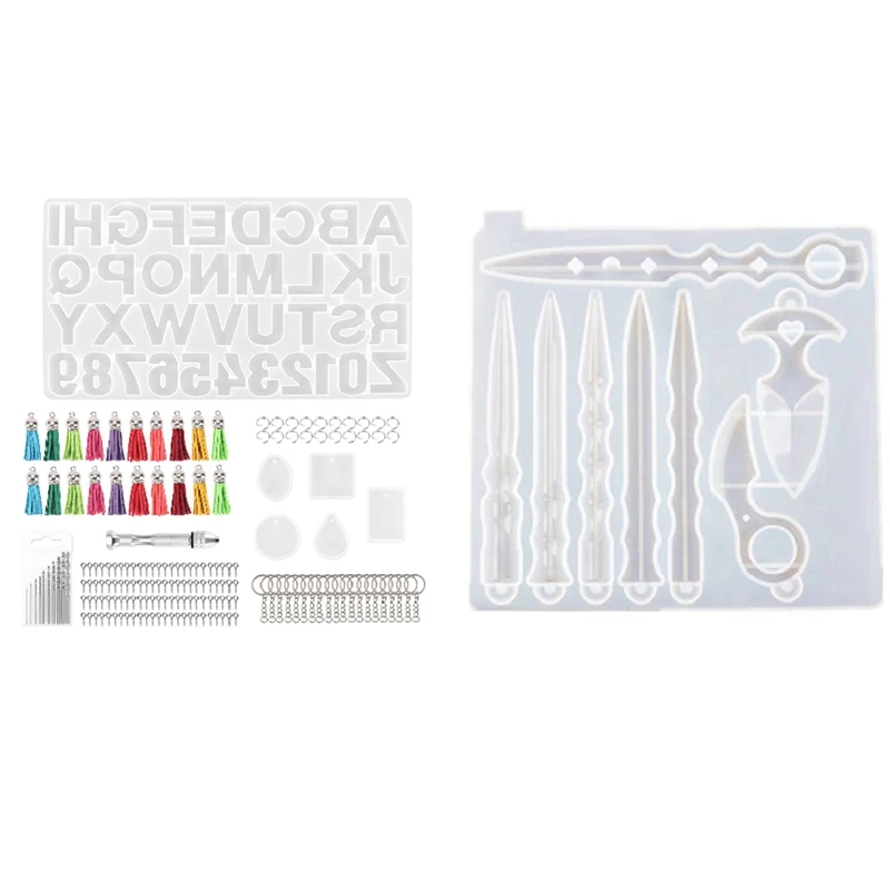 

1 Pcs Magic Wand Silicone Keychain Mirror Silicone Mold & 1 Set Alphabet Resin Silicone Molds With Keychain Tassels