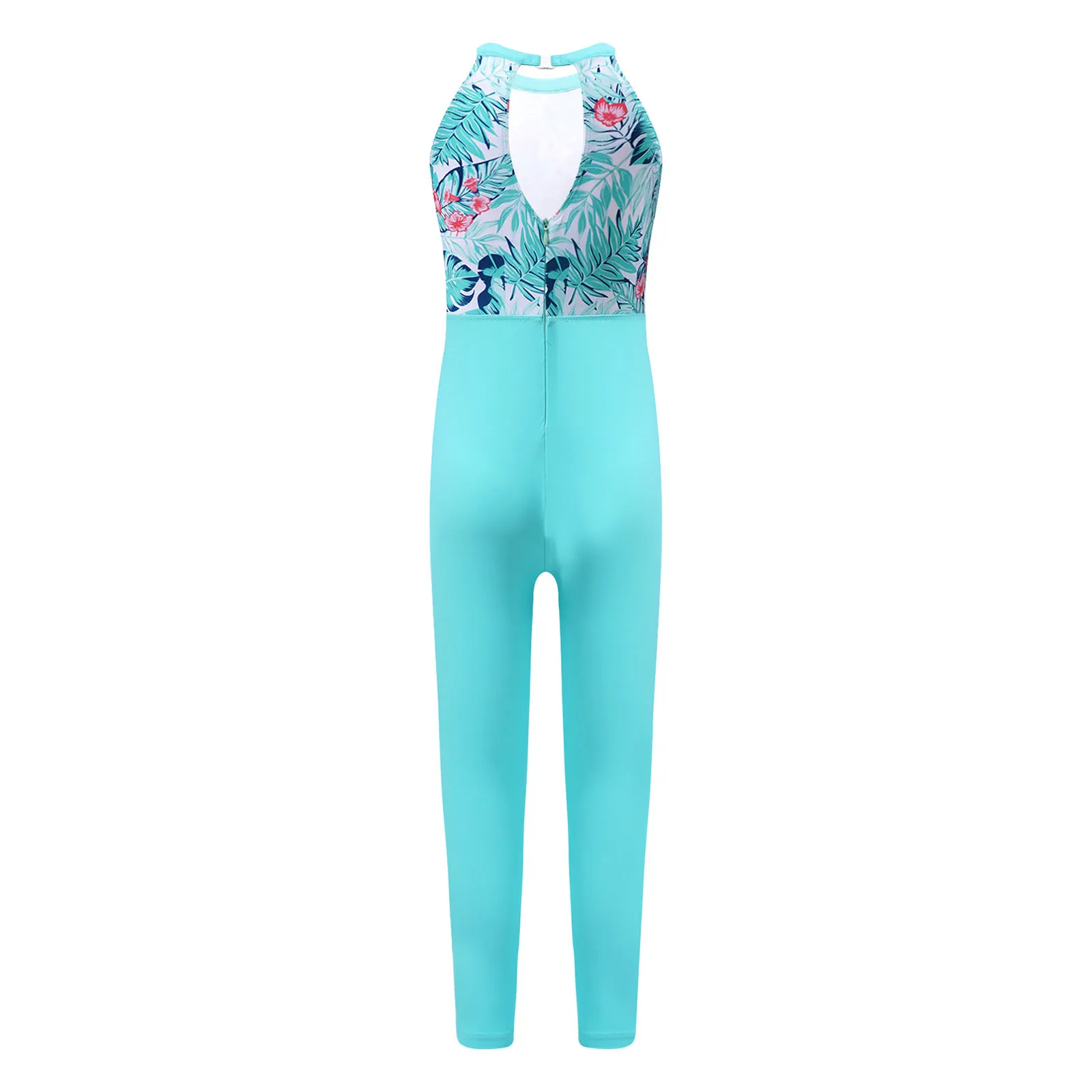 TiaoBug Kids Girls One-Piece Print Jumpsuit Halter Sleeveless Backless Mesh Patchwork Full Length Swimming Dance Gym Leotards | Спорт и