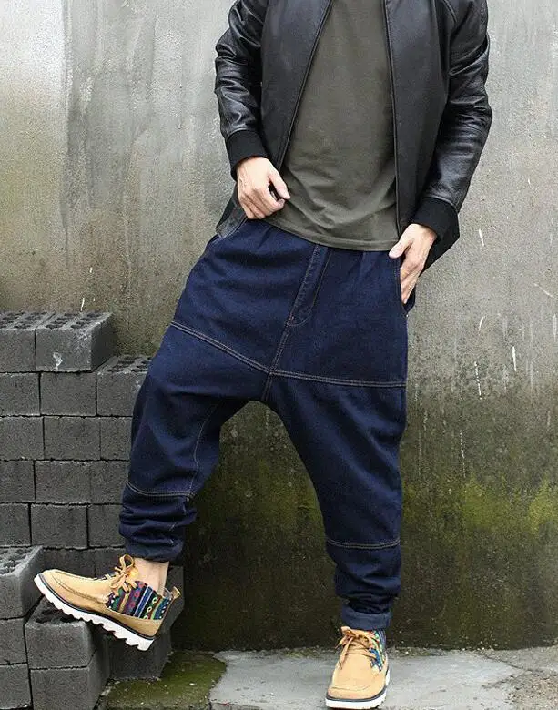 Men Jeans Denim Cross-Pants Low Crotch Jeans Fat Baggy Jeans Pants Feet Harlan Pants Size 28-42