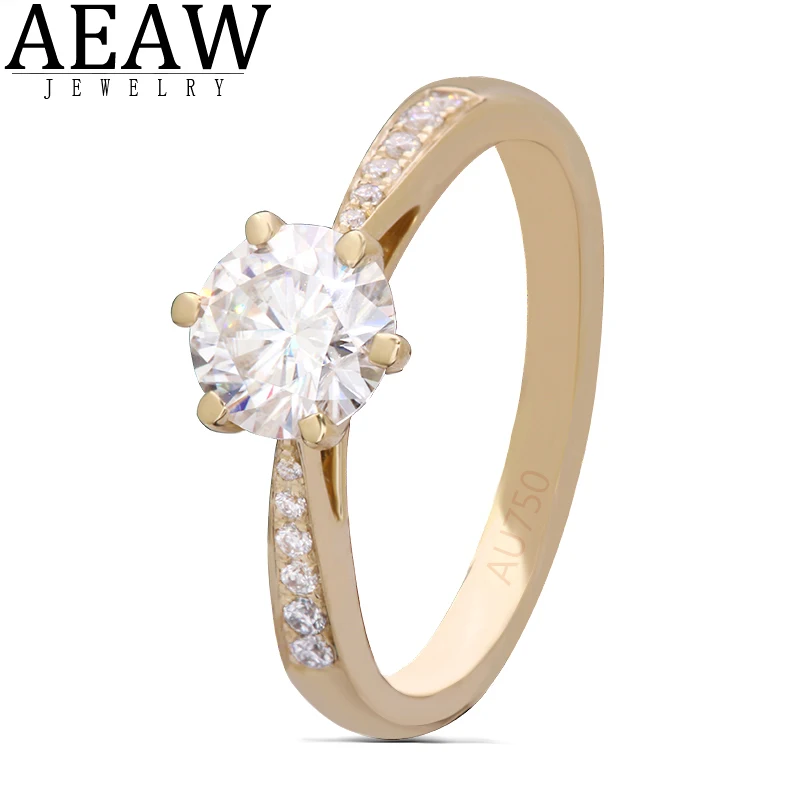 

AEAW 6.5mm 1.0ct Round Cut 10k 14k Yellow Gold Moissanite Ring Half Full Eternity Sizes Original Dazzling Female Jewelry