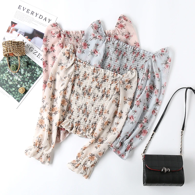 

Women Blouse 2020 Spring Summer Female Long Sleeve Casual Chiffon Shirt Print Floral Raglan Short Blouses Boho Pullover Tops