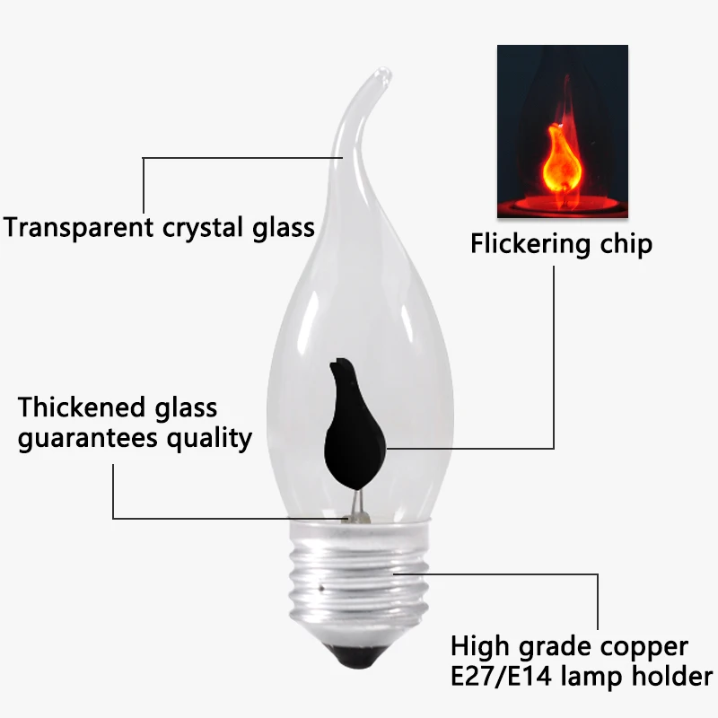 10 шт. светодиодные лампы E14 E27 Edison led лампачки со пламени в форме свечи светильник