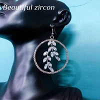 2021 new fashion luxury pendant zircon womens crystal round earrings jewelry wedding bride shiny rhinestone leaf drop earrings