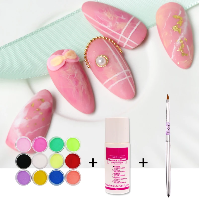 

12 Colors Acrylic Nail Art Tip UV Gel Carving Powder Dust Decoration 3D DIY Decoration Set With Acrylic Liquid Crystal Pen SJF02