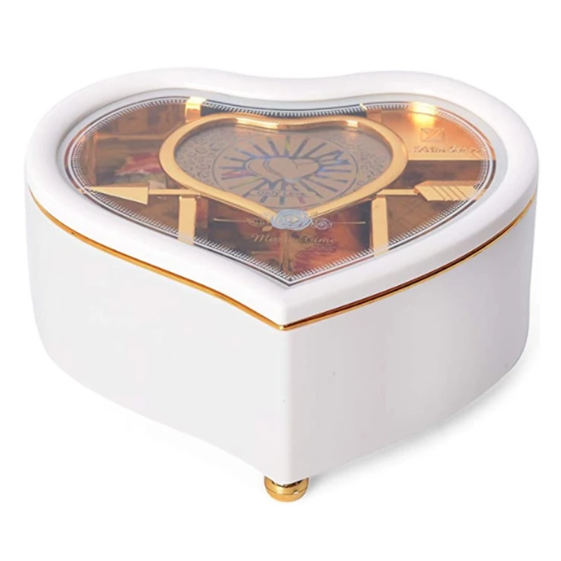 

White Valentine Ballerina Music Box Heart Shape Rotating Removable Dancing Figurine Music Trinket Jewelry Box Gift