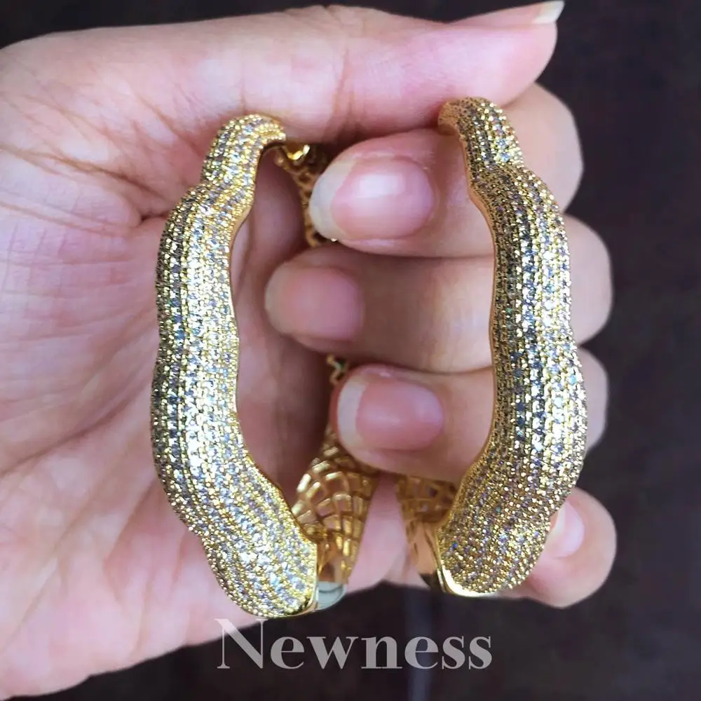 

Newness Luxury Big Earrings For Women Three Tone Color Ear Drops Copper Material CZ Stone Micro Pave Setting Earring Jewelry