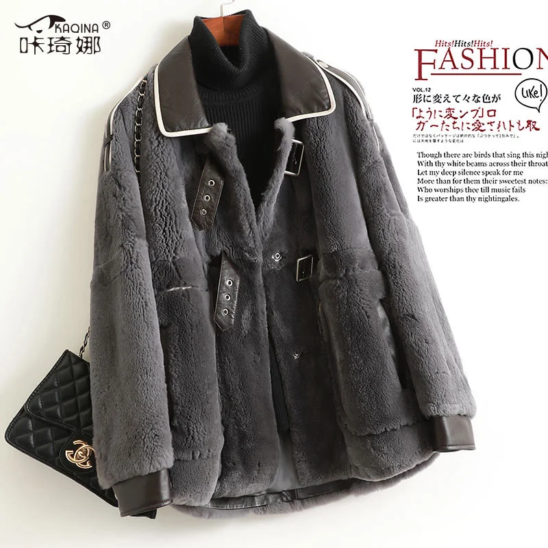 

SHZQ 2021 Autumn and Winter New Fur Coat Women's Exquisite Rex Rabbit Fur Coat Single Breasted Fashion