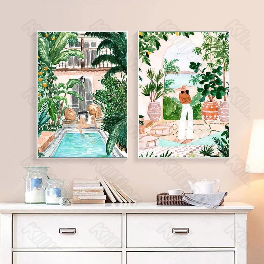 

Modern Brief Type Cartoon Castle Swimming Pool Wall Painting Posters and Murals In Nordic Style for Living Room and Decoration