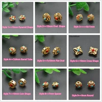 ethnic style 30pc various shape designs red and blue stone paved gold color nepal metal spacer loose beads jewelry findings