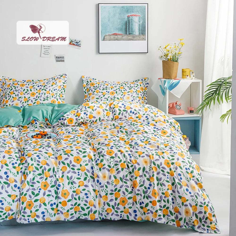 SlowDream цветы Постельное белье синий плоский лист модные постельное покрывало