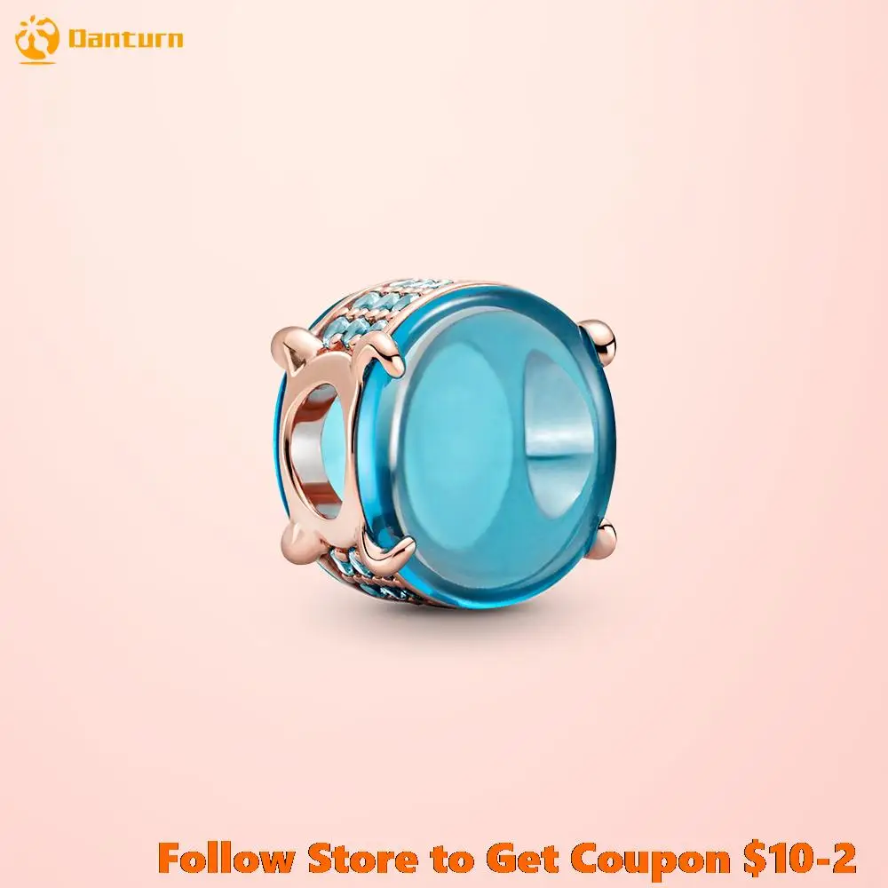 

Danturn 925 Sterling Silver Blue Oval Cabochon Charm fit Original Pandora Bracelets for Women Jewelry Birthday Gift