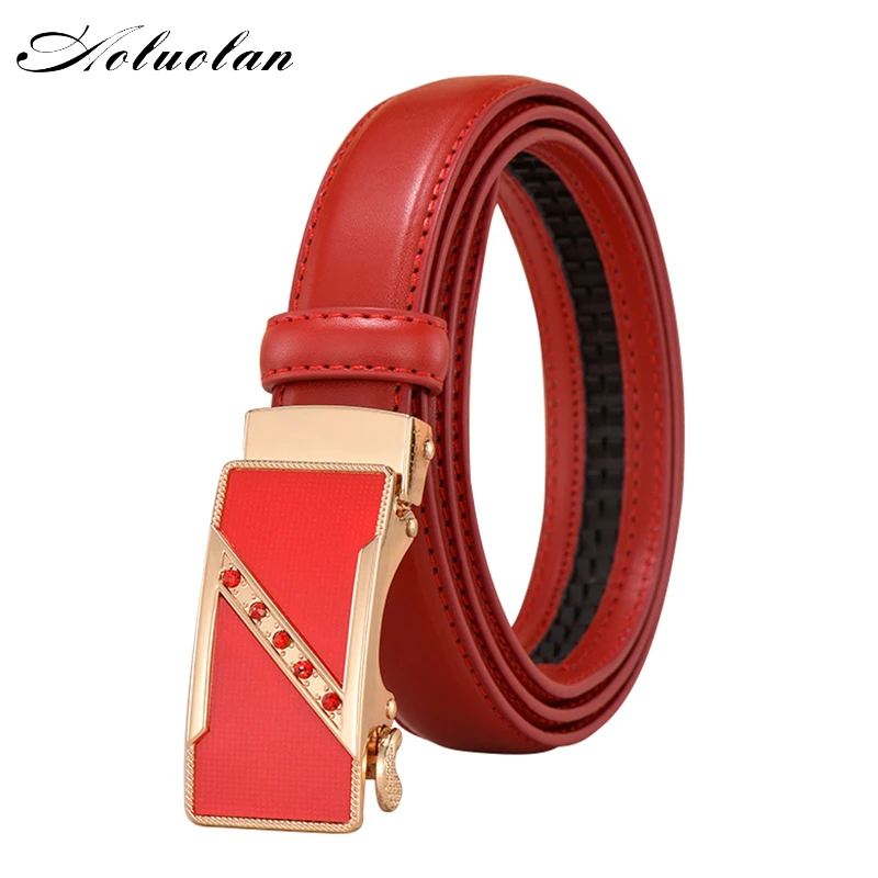 Aoluolan high quality women fashion belt luxury designer strap automatic buckle 2.3cm belt Genuine leather strap ceinture femme