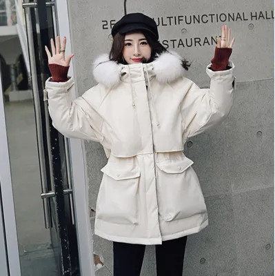 beige coat Плюс размер пуховое пальто зимнее пальто Женская пуховая куртка Серый Бежевый Синий Желтый пуховик женская теплая свободная сафари обработанная куртка - Цвет: beige coat