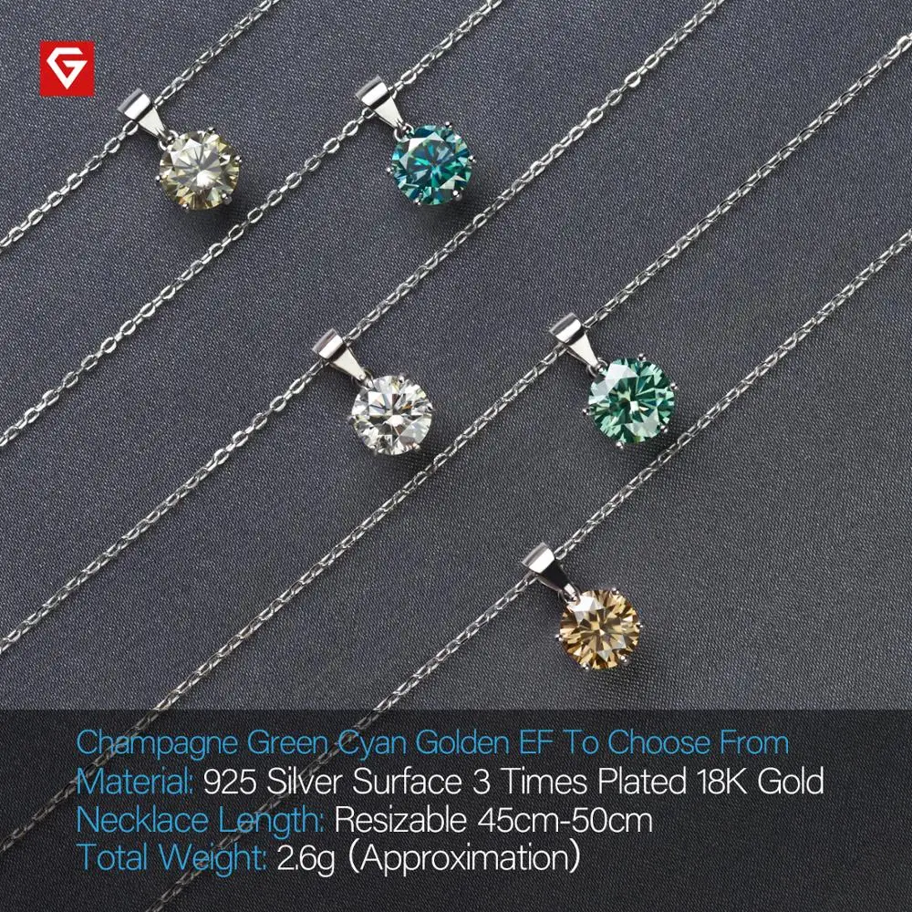 GIGAJEWE 2.0ct 8 мм EF VVS Круглый покрытием 18-ти каратным белым золотом, 925 серебро Муассанит Цепочки и ожерелья с бриллиантами Тесты прошел ювелирные изделия женские подарки для девочек