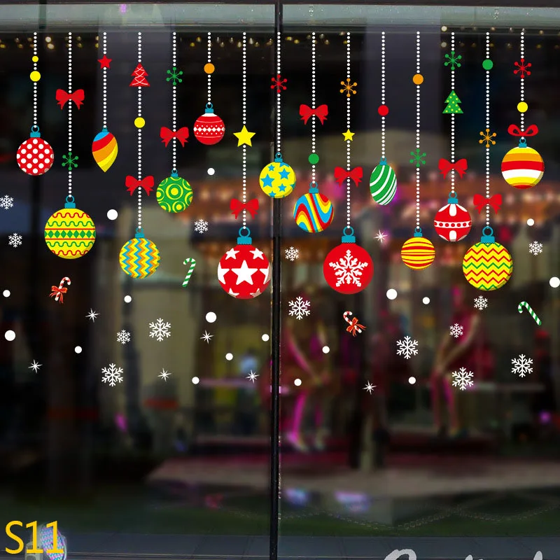 S11 Merry Christmas Snowflake Window Sticker Frozen Party Winter Wall Stickers DIY Happy New Year Xmas Decor Shop Window Ornaments - Color: S11