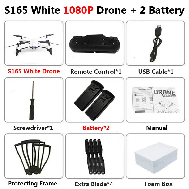 S165 1080P White 2B S165 Профессиональный WiFi FPV Дрон с двойной камерой 4K антенна видео широкоугольный оптический поток RC Квадрокоптер Вертолет игрушка E58 SG106 - Цвет: S165 1080P White 2B