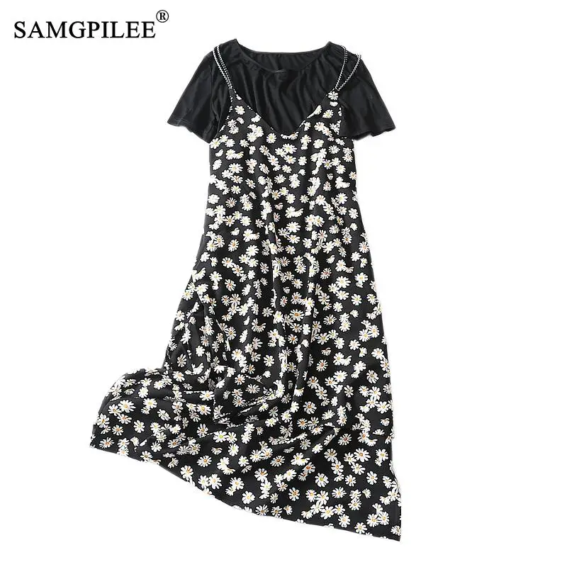 Женское платье футболка с принтом и оборками повседневное ТРАПЕЦИЕВИДНОЕ ПЛАТЬЕ