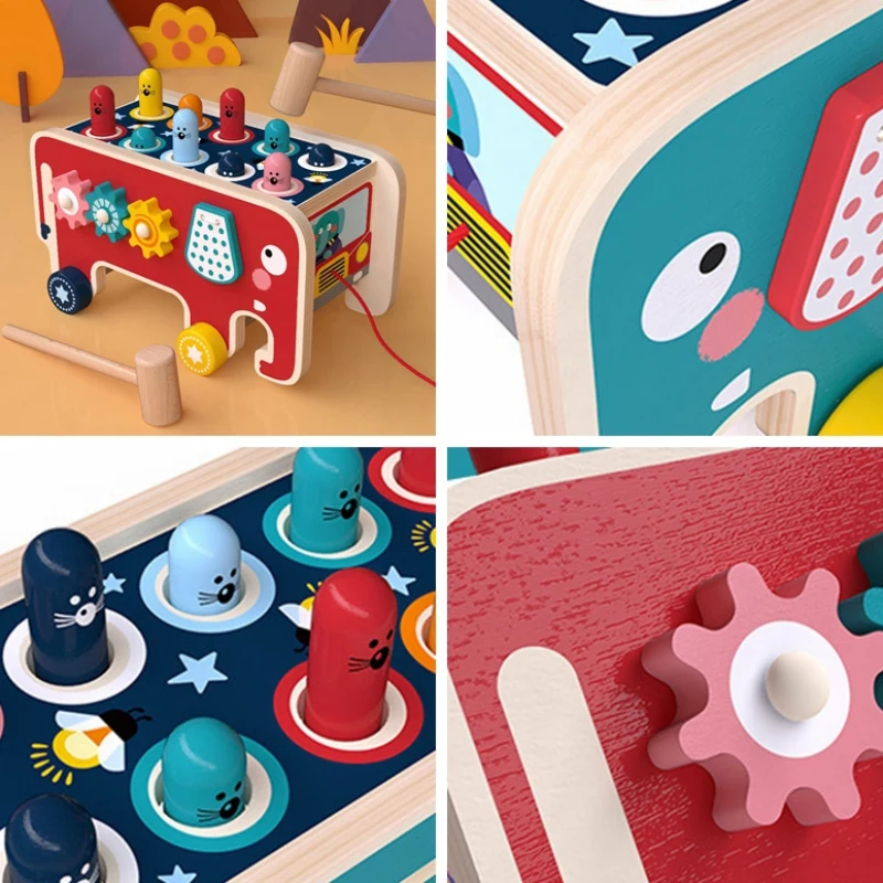 

Children's Puzzle Double Hammer Digital Operation To Beat The Mole Wooden Toy Children's Elephant Drag Percussion Beat The Mole