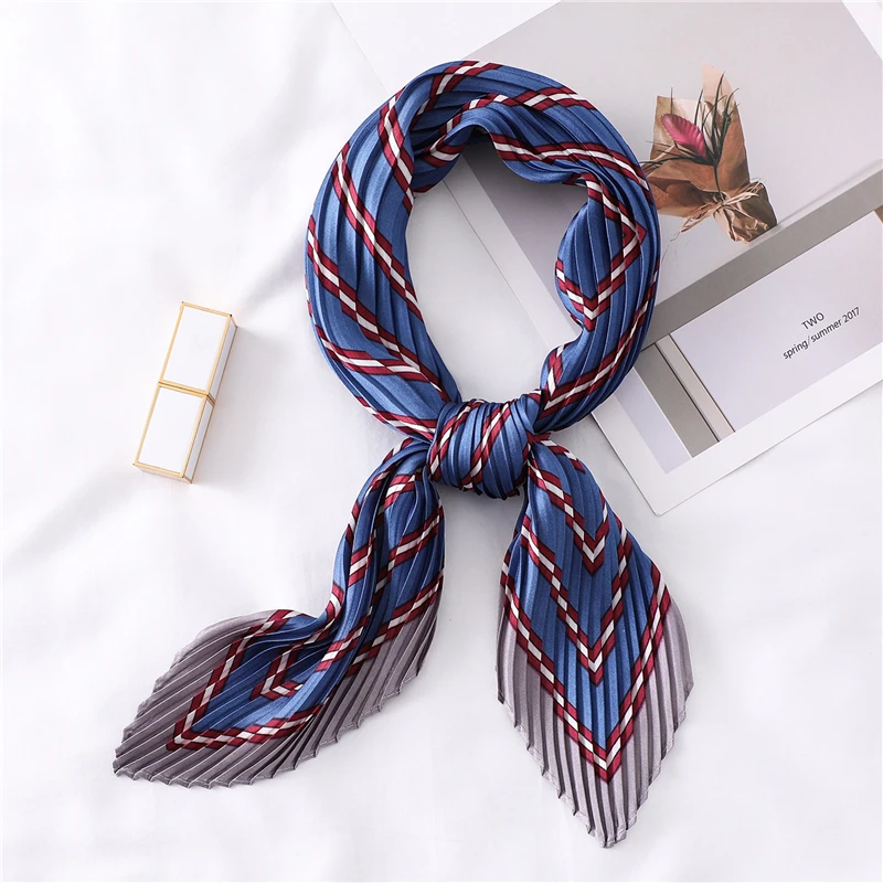 Женский шифоновый плиссированный шарф квадратный шейный платок в полоску