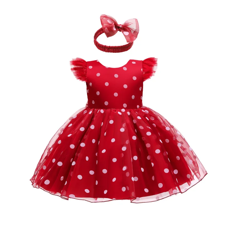 

Newborn 1 Year Christening Princess Vestidos Ball Gown Toddler Party Children Baptism Baby Girl Clothes Polka Dot Summer Dresses