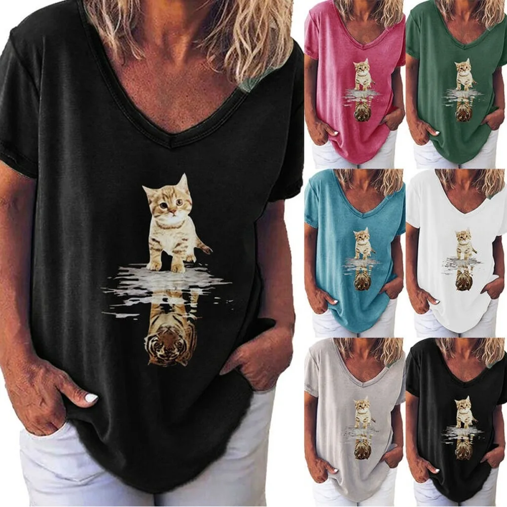 

Women Plus Size Summer V-Neck Short Sleeve T-Shirt Tee Tops Casual Baggy Blouses