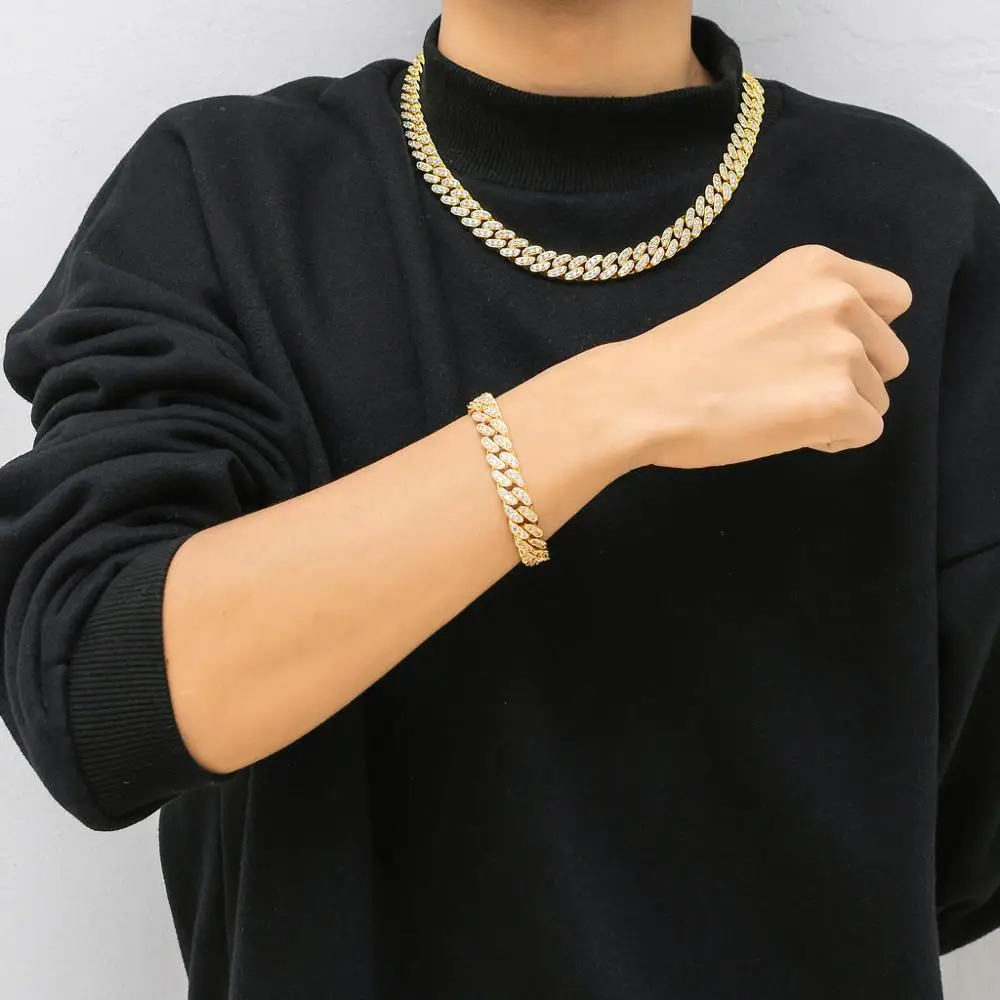 

MATHALLA Chunky 13mm Cubic Zircon Cuban Chain Bracelet Gold Iced Out CZ Link Chain Bangle Design Mens Hiphop Jewelry Unisex