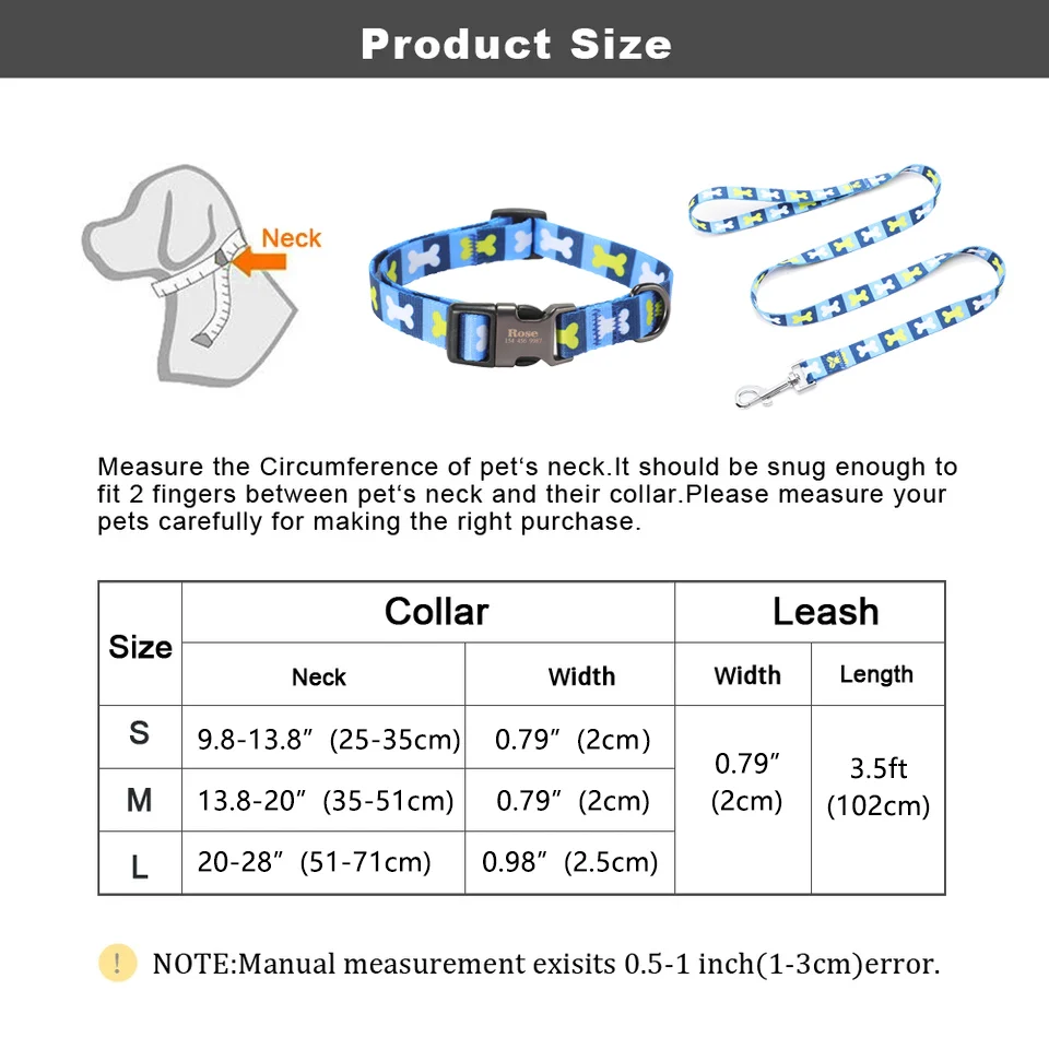 Dog Collar Custom Nylon dog rope name ID tag is suitable for small and medium sized dogs large collar can be carved |