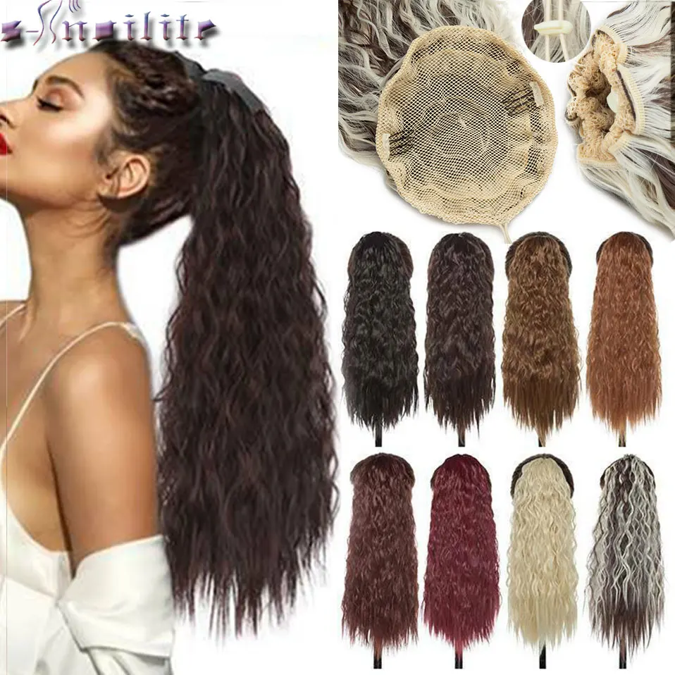 

Длинные кудрявые накладные волосы S-noilite с клипсой афро кудрявые накладные волосы для конского хвоста 18 дюймов Синтетические пушистые накла...