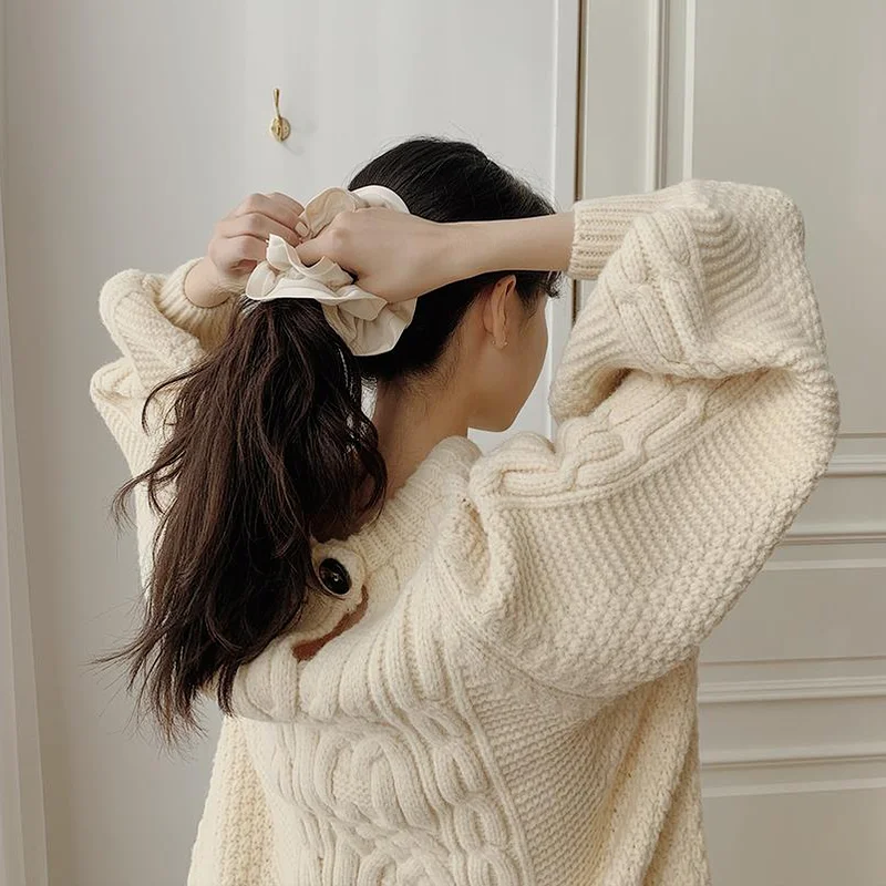 Woherb Vintage Round Neck Pullover Women'S Sweater 2021 Autumn Winter Lazy Loose Long-Sleeved Solid Casual Warm Knitted | Женская