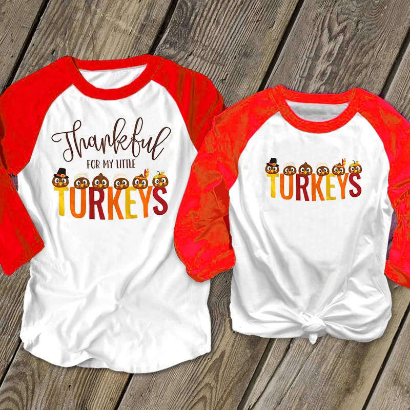 Рубашка на День Благодарения Одинаковые Семейные футболки с надписью thankful Топы