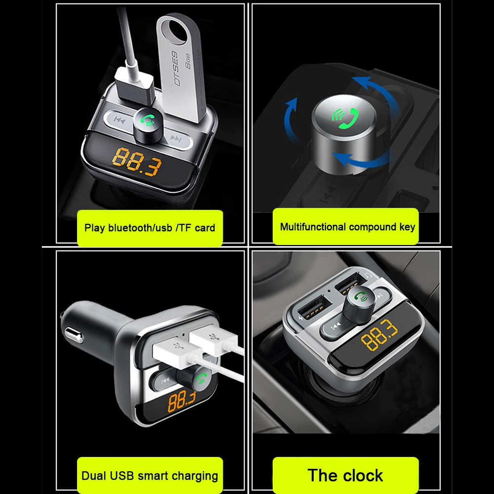 Bluetooth FM передатчик Автомобильный MP3 плеер Handsfree автомобильный комплект 5V/2.4A 2 USB