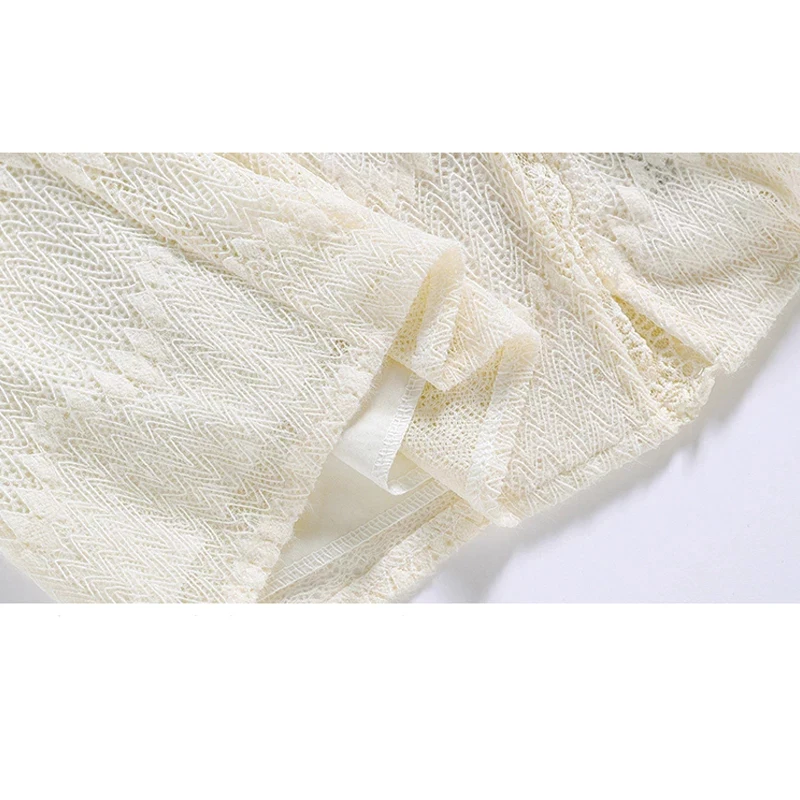 

Ivory Lace Women Top Shirt Sexy Embroidery Hollow Out Summer Shirt V Neck Long Sleeve See Through Lantern Sleeve Shirts