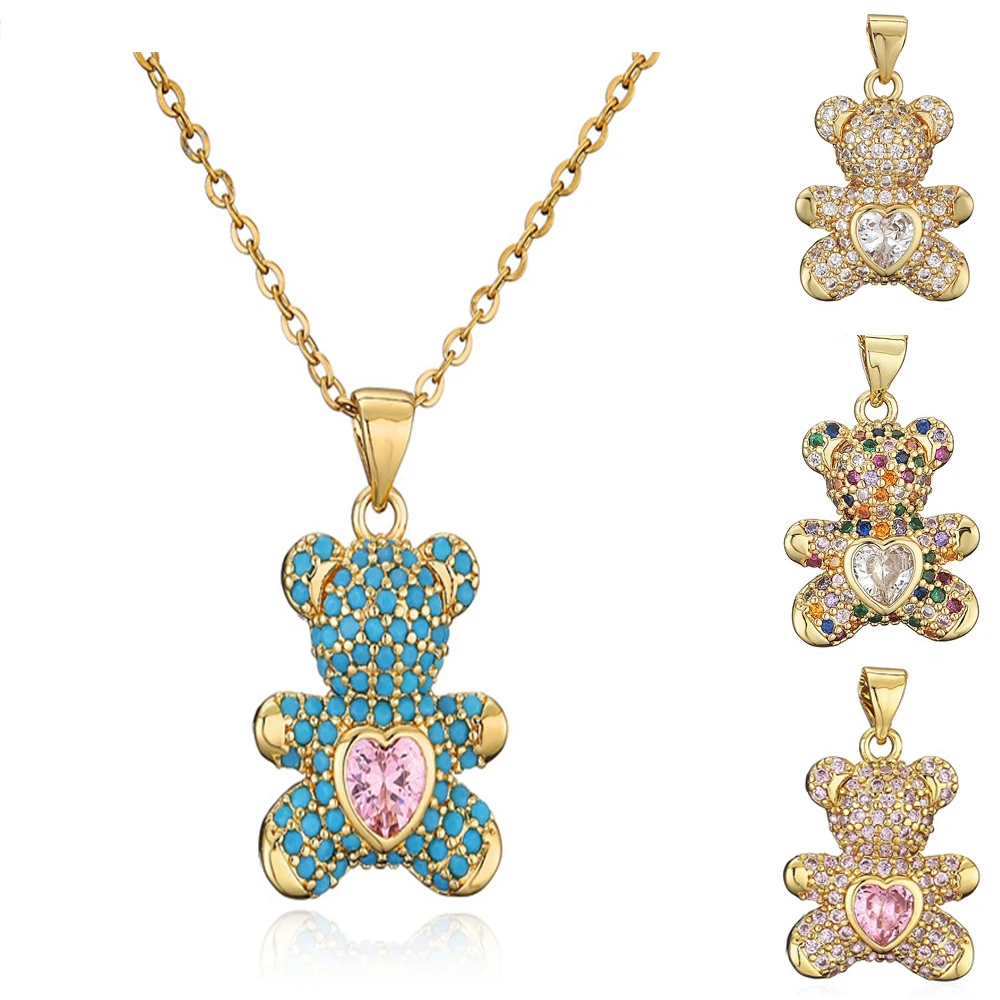 

2021 New Design Exquisite Movable Bear Women Necklace 18k Real Gold Elegant Zircon Necklace Birthday Gift anillo tou Jewelry