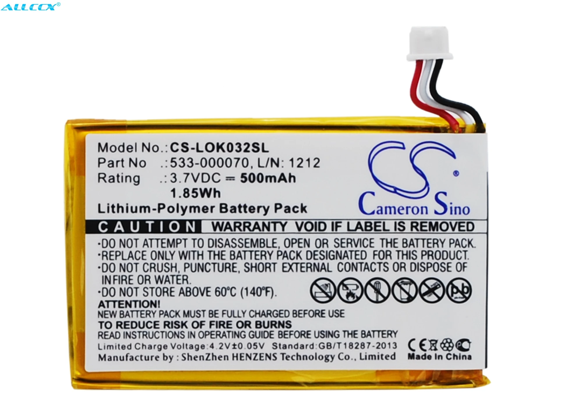 

Cameron Sino 500mAh Keyboard Battery 533-000070, L/N: 1212 for Logitech Ultratin Keyboard Cover, Y-R0032