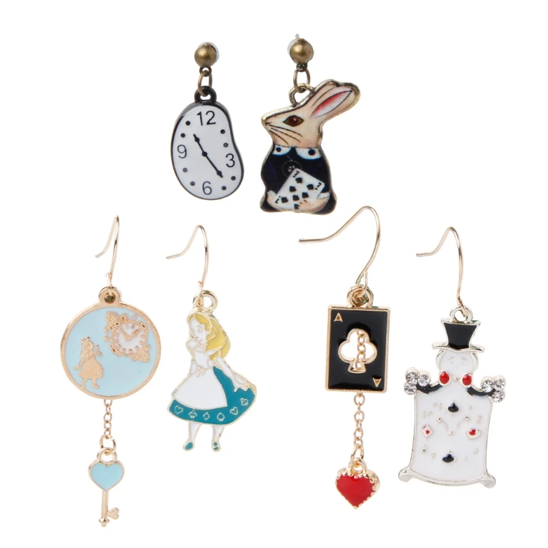 

Rabbit Clock Poker Party Cartoon Icon Earrings Alice in Wonderland Stud Earrings