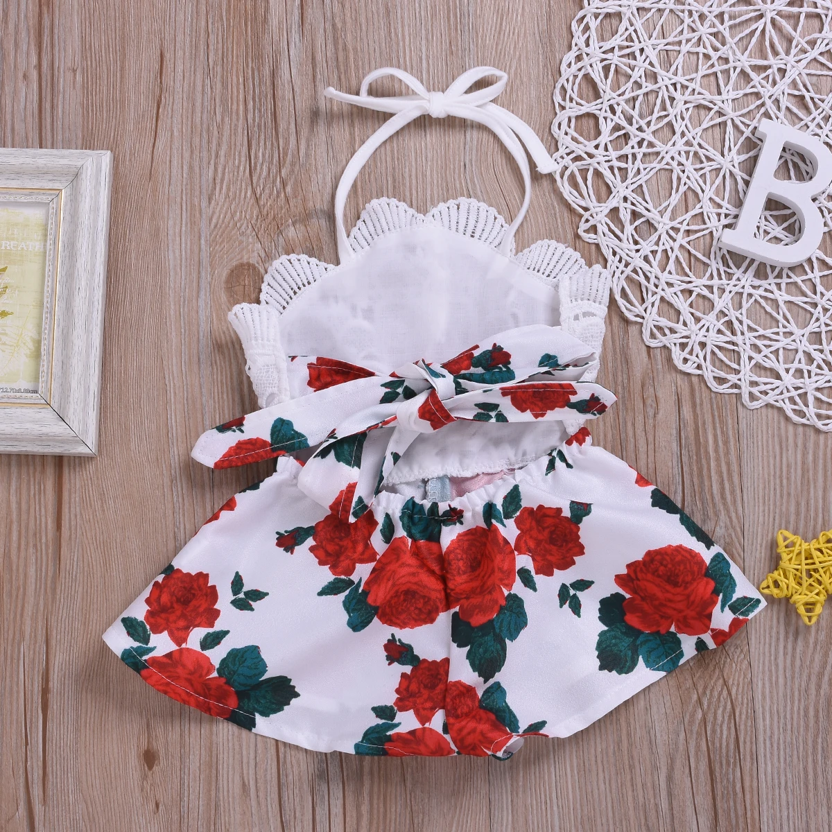 

Baby Summer Floral Rompers Clothes Newborn Babies Girl Sleeveless Lace Flower Halter Romper Jumpsuit One-Piece Outfit Clothing