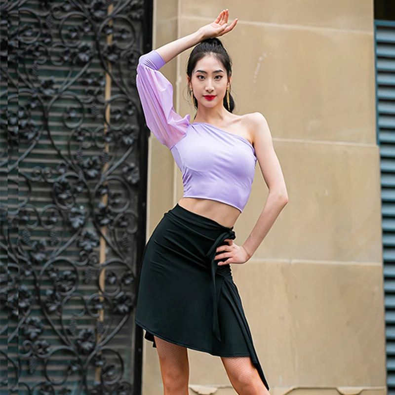 

Dancebaby Latin Dance Outfit Practice Dance Tops women's Summer New T-shirts Professional Salsa Dancing One-shoulder Tops YS338