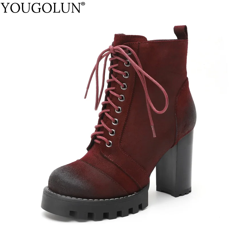 Замшевые полусапожки из коровьей кожи женская обувь сезон осень зима на высоком