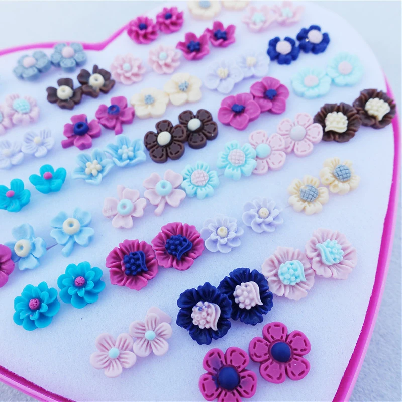 Для детей ювелирные изделия для девушек Смола Цветы серьги гвоздики с розовым