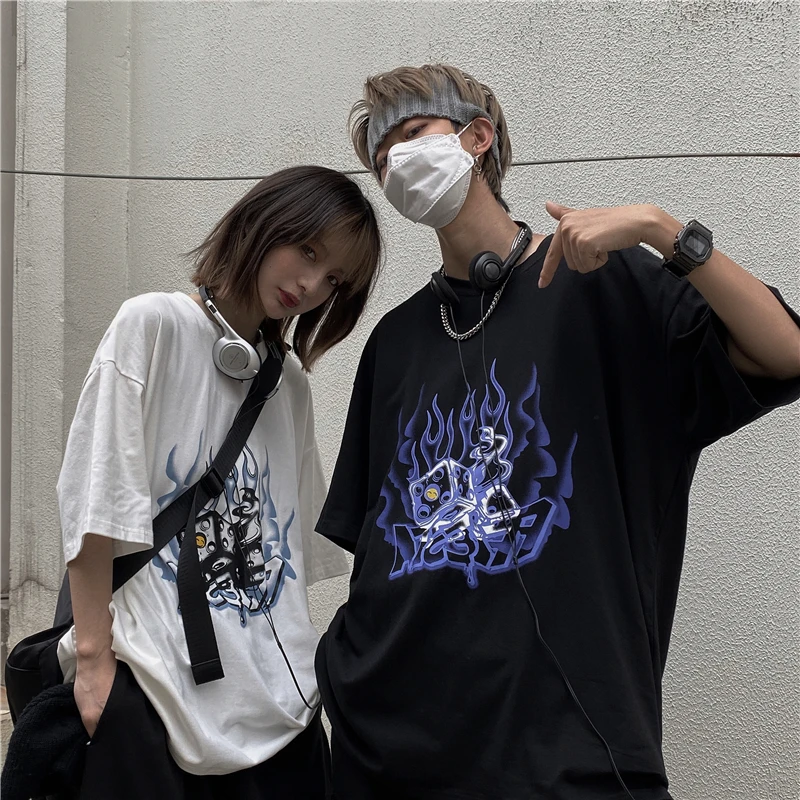 Футболка женская хлопковая с коротким рукавом свободная рубашка в стиле ретро