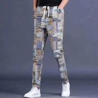2021 trend joker pants summer new plaid casual pants mens slim foot printed sports pants