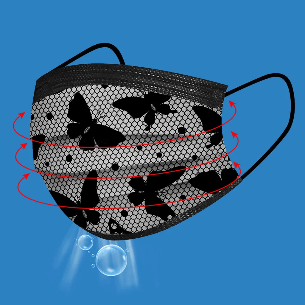 

50PC Adult Fashion Lace Disposable Protection Three Layer Breathable Print Face Mask masque mascarilla Outdoor Windproof Masks