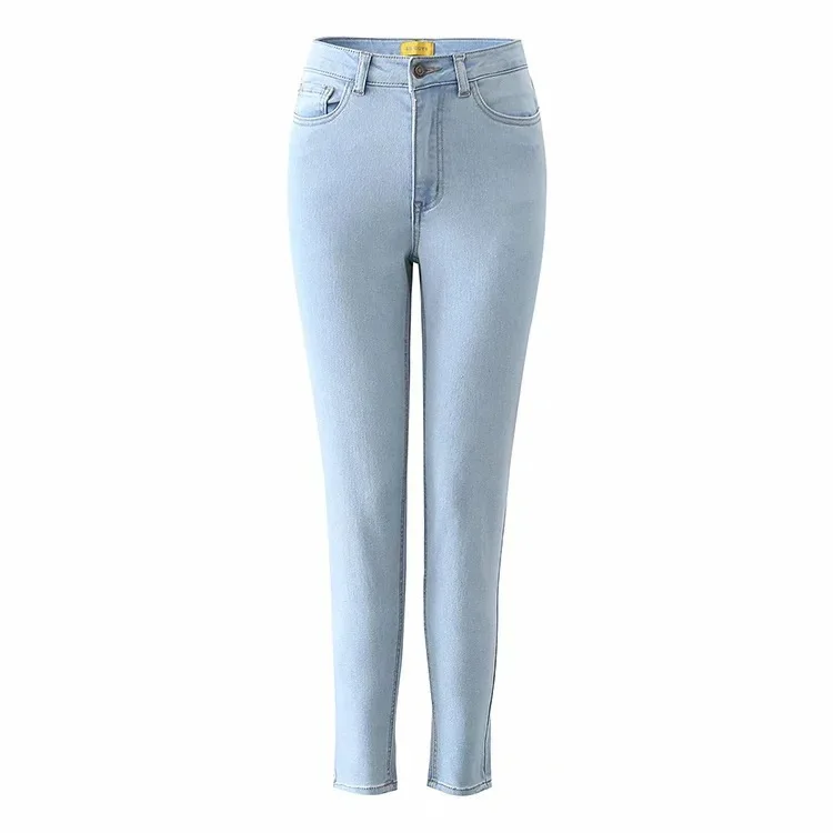 

Elastic Soft Denim Slimming High Waist Retro Slim Fit Hip Raise Shaping Tight Worn Looking Washed-out Tappered Pencil Pants