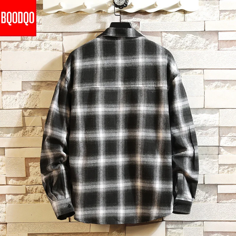 Рубашка мужская хлопковая в клетку Повседневная Уличная одежда стиле преппи