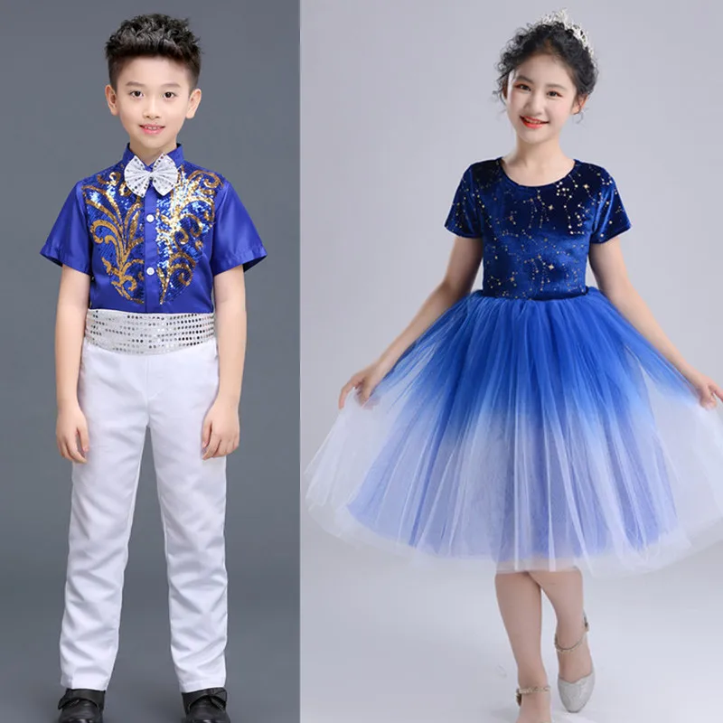 Платье для мальчиков Костюм выступлений в стиле стихов Новогодний Детский хор