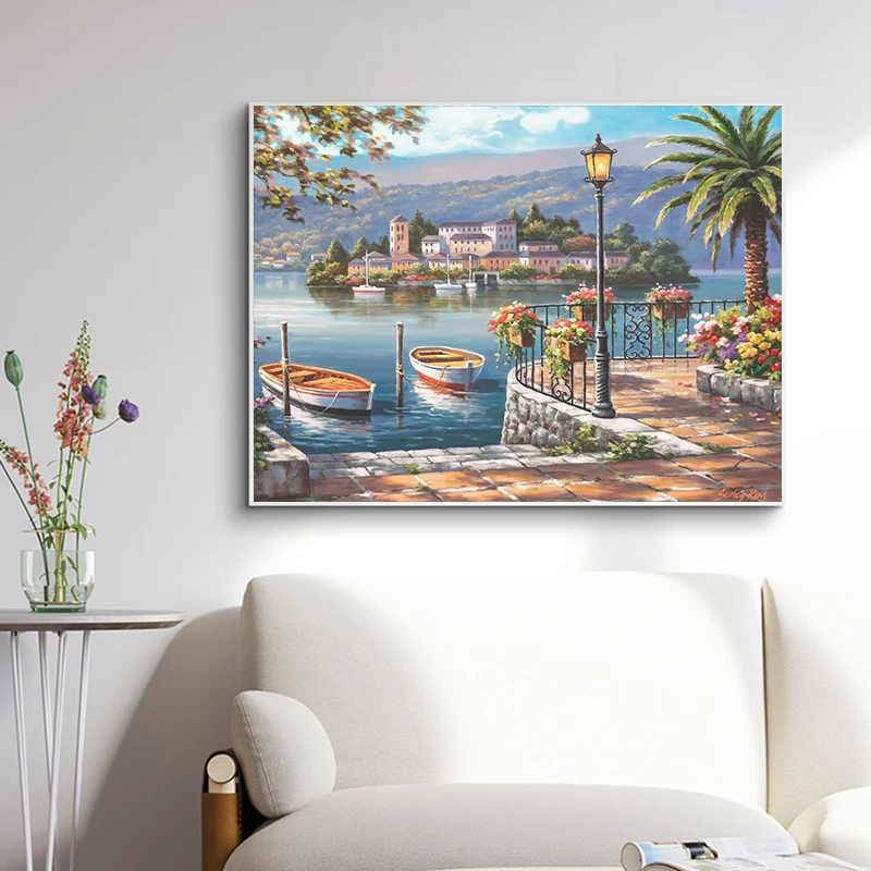 Романтическая гавань Картина маслом DIY по номерам пейзаж холст картина домашний