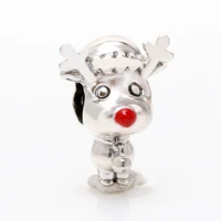 amas genuine 925 sterling silver christmas red nosed reindeer rudolph beads fit original charm bracelet jewelry
